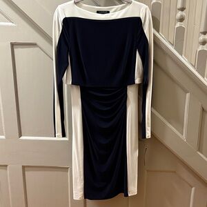 Lauren by Ralph Lauren Navy and White Long Sleeve Dress